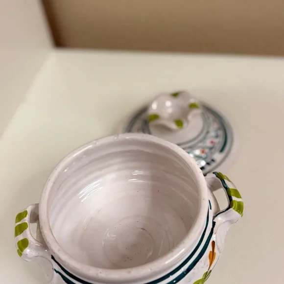 Hand Painted Ceramic Sugar Bowl with Lid Mediterranean Style - Picture 2 of 4